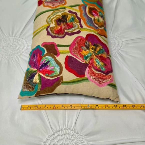Vibrant Colorful Floral Embroidered Bohemian Accent Pillow - Picture 14 of 14